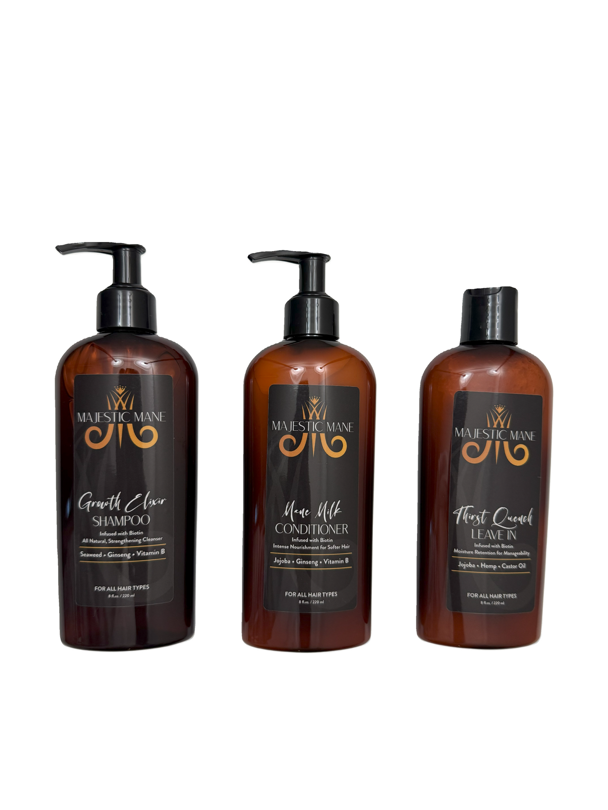 Thirst Quench Bundle - Growth Elixir Shampoo + Mane Milk Conditioner + Majestic Mane Thirst Quench Leave-In Conditioner - 24 oz